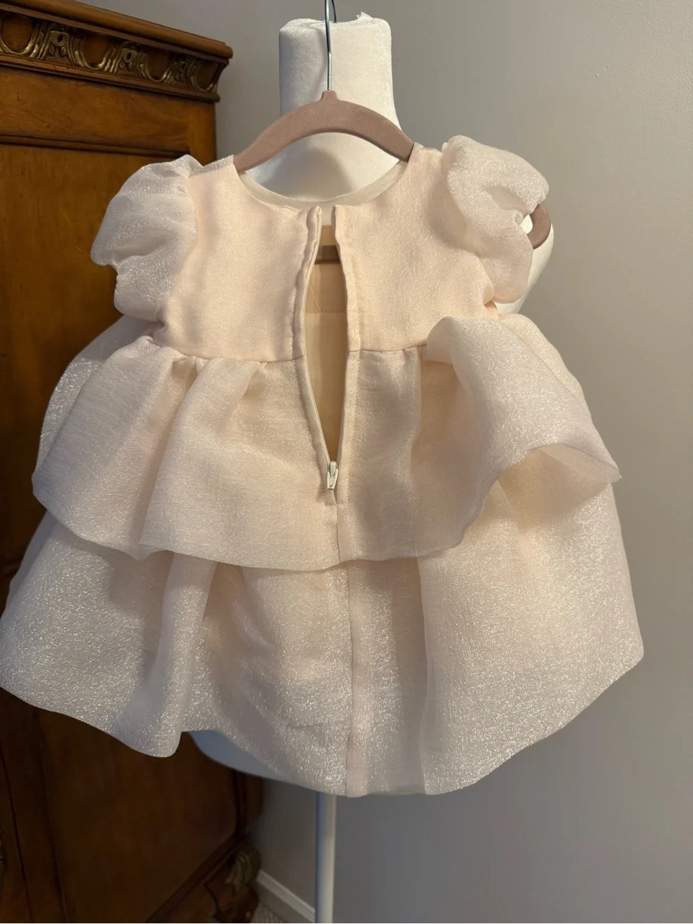 Bonnie Baby Shimmery Ivory Bow Layered Party Dress with Bloomers